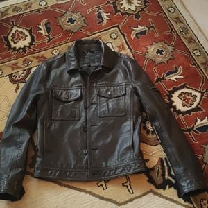 Banana Republic genuine leather trucker jacket